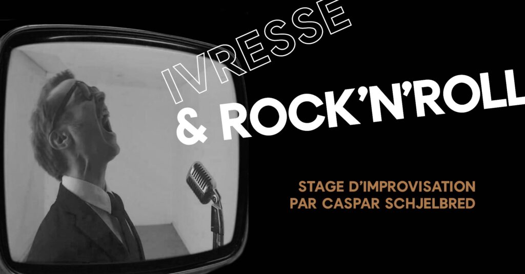 Caspar Schjelbred devant un microphone. Visuel pour le stage d'improvisation Ivresse & rock'n'roll.